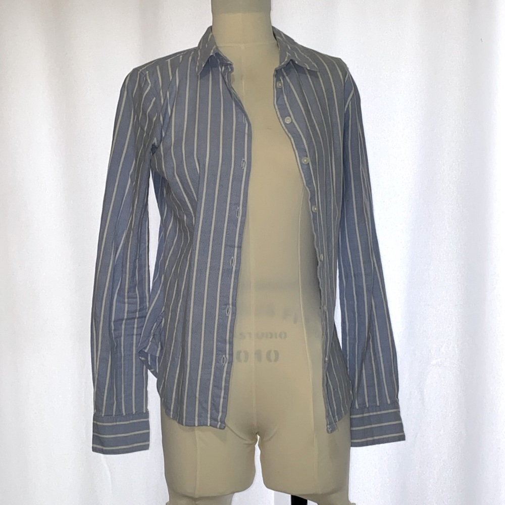 H&M L.O.G.G. - baby blue striped long-sleeved button-down blouse